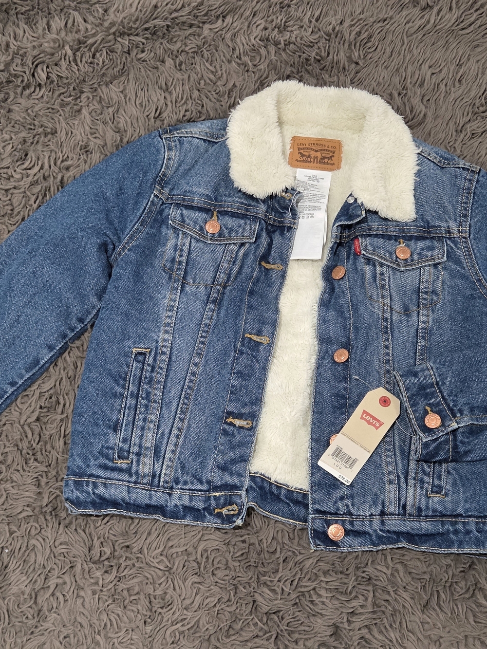 Levi's Kids Blue Denim Jacket with Cream Sherpa Collar